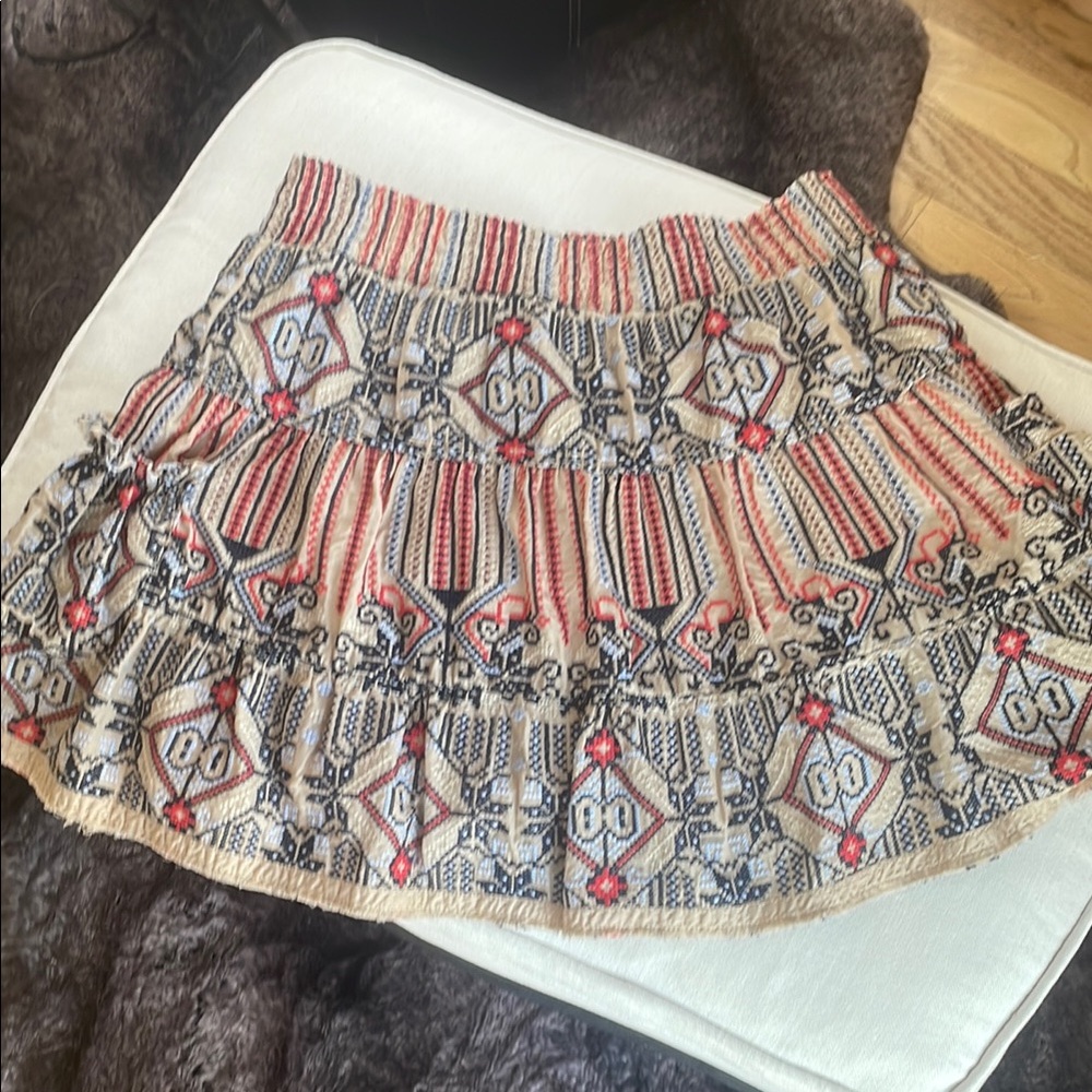 Dylan embroidered circle skirt with pockets.  Tan, red, navy size medium
